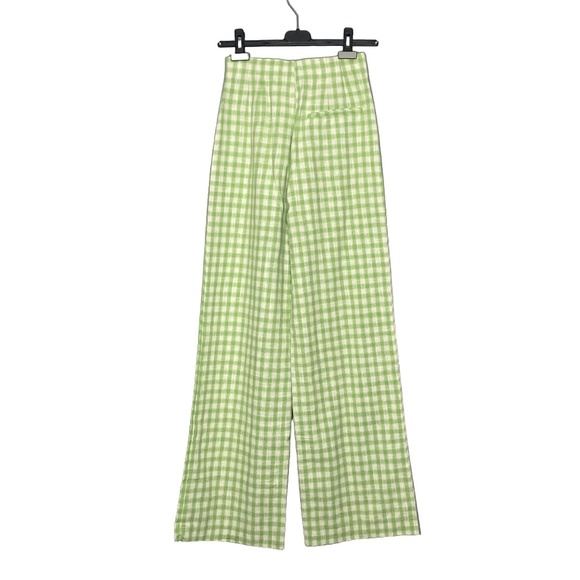 NEW ZARA Gingham Green White Wide-Leg High Rise Pant Emily in Paris Parisian XS - Picture 9 of 14